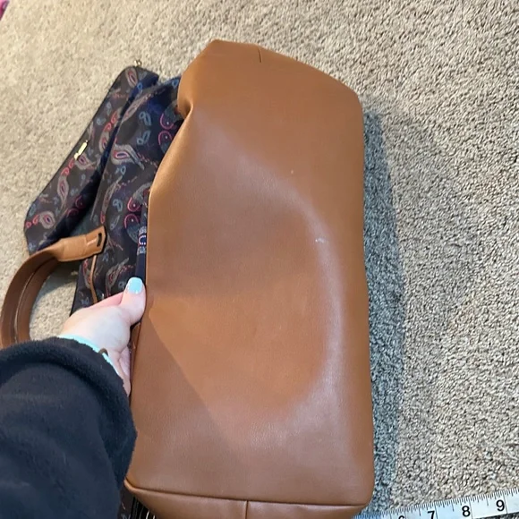 Stella & Dot getaway weekender set Navy Paisley Travel Bag with Brown Trim - Picture 7 of 11